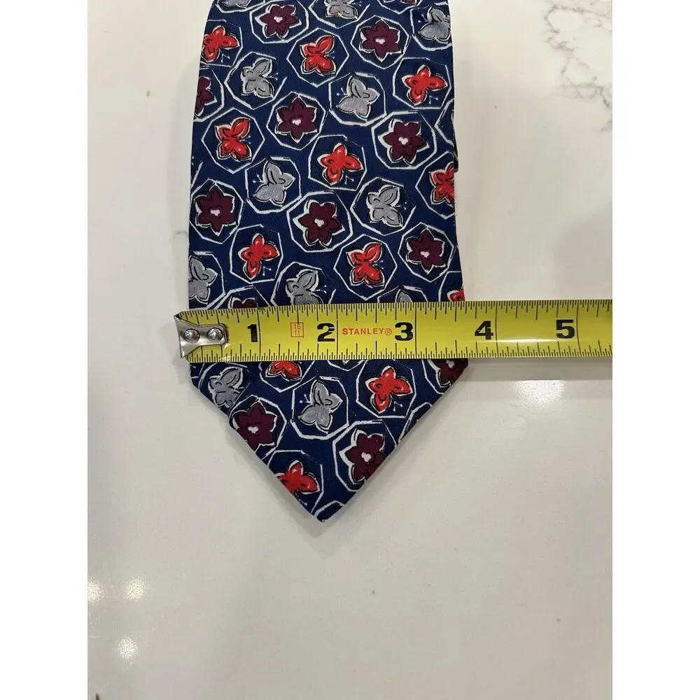 FENDI Italian Men’s Tie 3.5” Silk Navy Floral Geometric Hand Sewn Designer